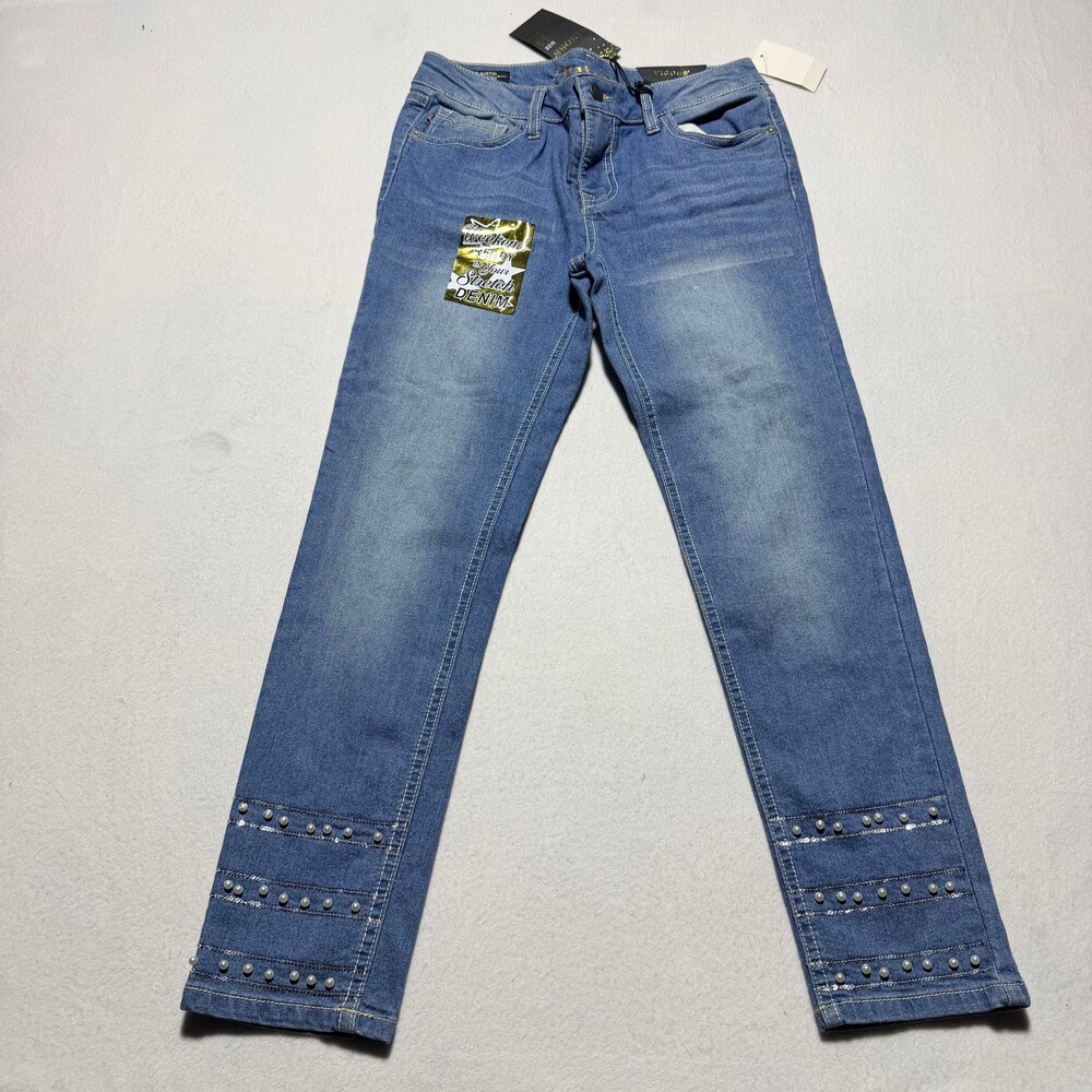 Vigoss The Austin Jeans Size 12 Embellished Cuff Medium Blue Stretch